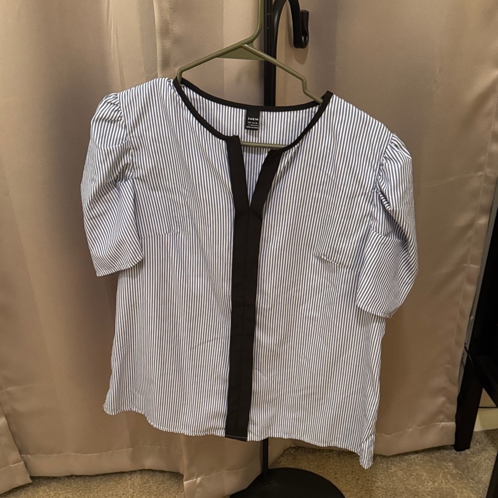 Black and White and blue Striped Women's Top #2009